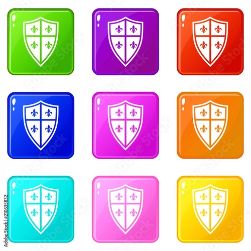 Royal shield icons of 9 color set isolated vector illustration