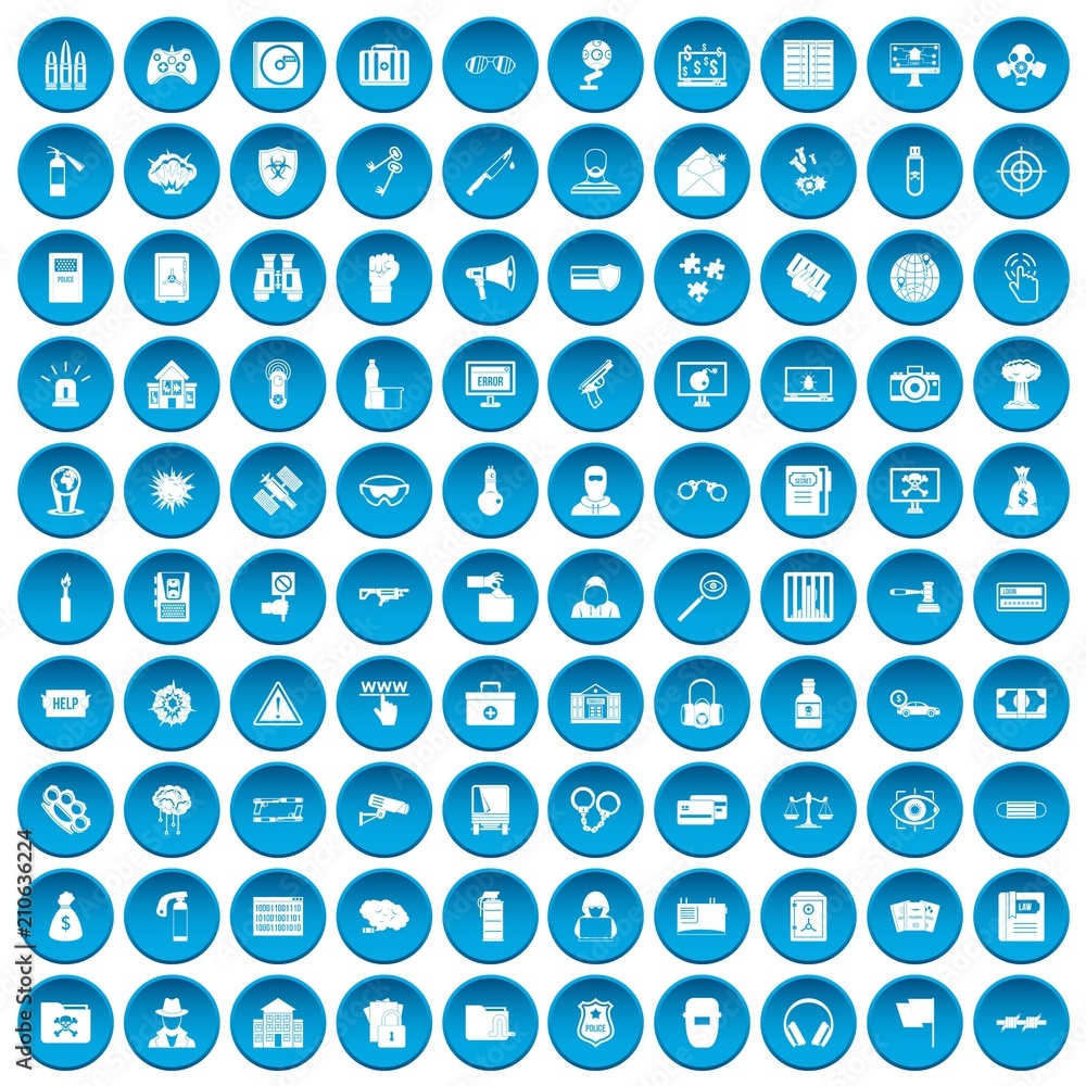 100 hacking icons set in blue circle isolated on white vector illustration 100 hacking icons set in blue circle isolated on white vector illustration