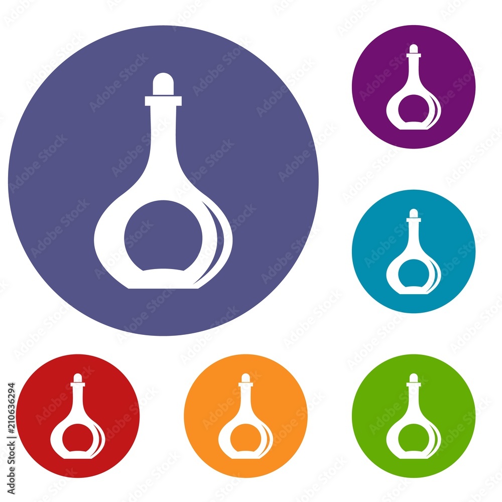 Carafe icons set in flat circle red, blue and green color for web Carafe icons set in flat circle red, blue and green color for web