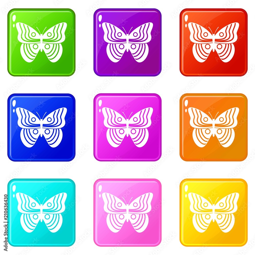 Stripped butterfly icons of 9 color set isolated vector illustration