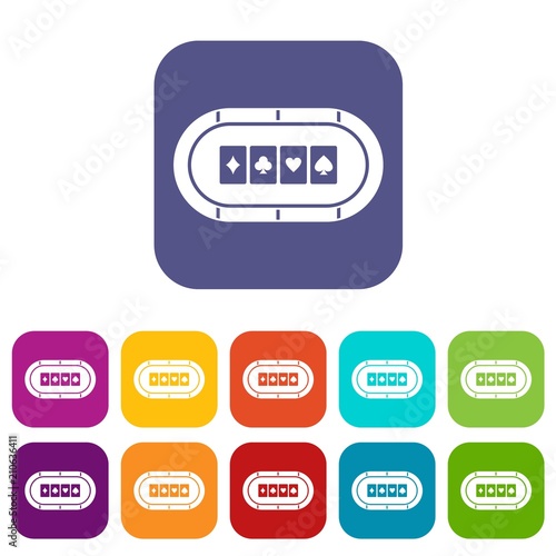 Poker table icons set vector illustration in flat style in colors red, blue, green, and other