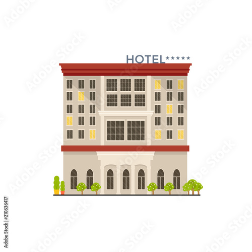 Expensive luxury hotel in the city, flat vector motel building