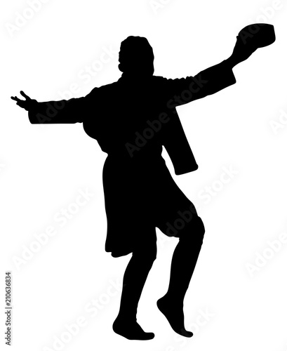 Montenegro traditional wedding dance Oro. Balkan music player and singer vector illustration. Folklore event. Groom dancer. Dancing with gusle, traditional string instrument.