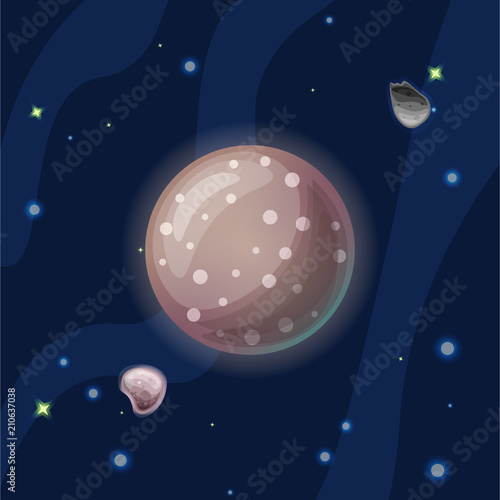 Kallisto vector cartoon illustration. Brown Jupiter moon Callisto of Solar system in dark deep blue space, isolated on blue background