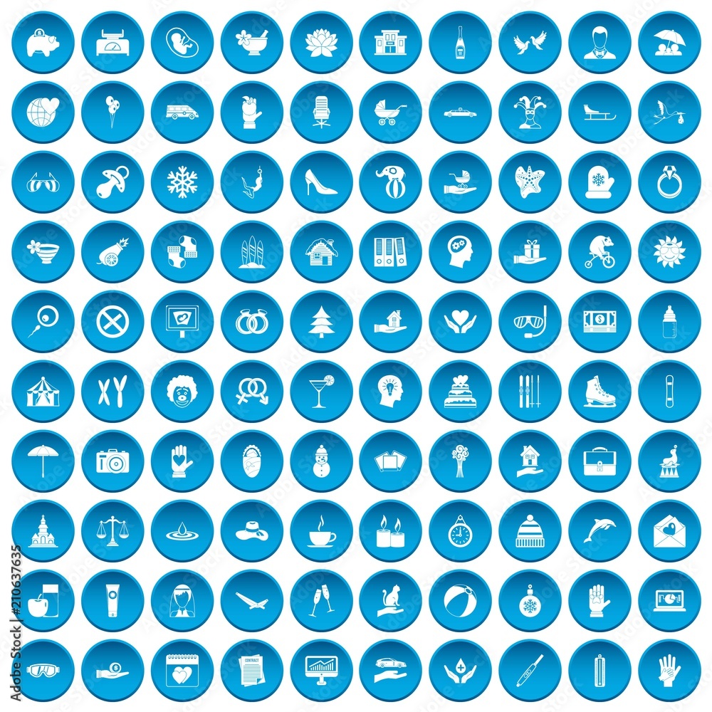 100 joy icons set in blue circle isolated on white vector illustration 100 joy icons set in blue circle isolated on white vector illustration