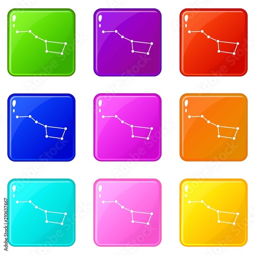 The Great Bear constellation icons of 9 color set isolated vector illustration