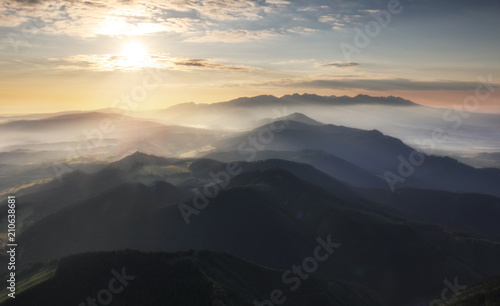 Mountain silhouette at sunset in Tatras, Slovakia