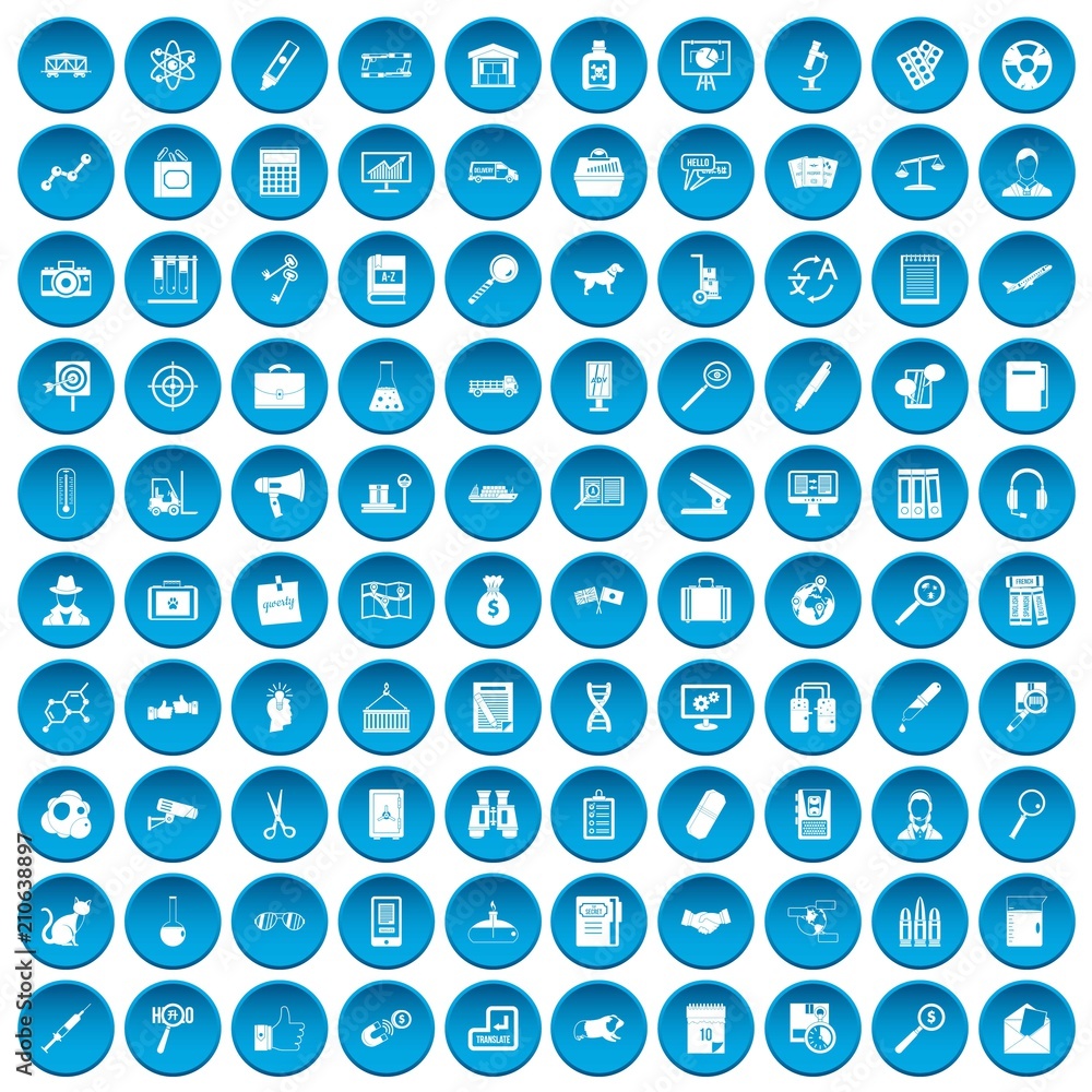 100 magnifier icons set in blue circle isolated on white vector illustration 100 magnifier icons set in blue circle isolated on white vector illustration