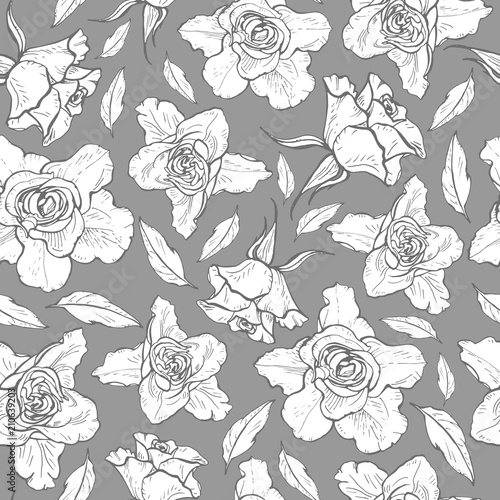 Seamless pattern of black and white graphic roses. vector illustration.