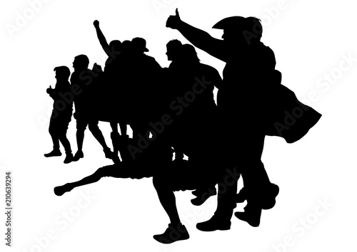 Fighting young street football fans against a white background