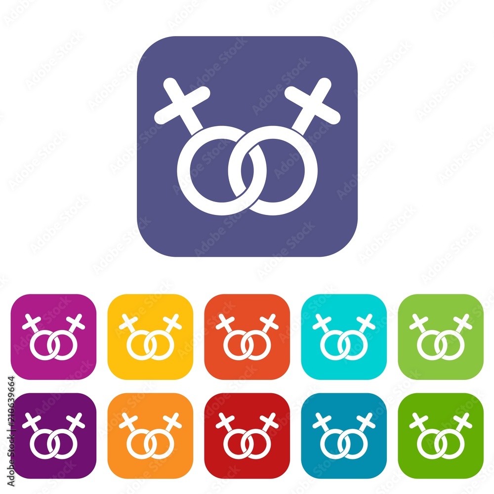 Lesbian love sign icons set vector illustration in flat style in colors red, blue, green, and other Lesbian love sign icons set vector illustration in flat style in colors red, blue, green, and other
