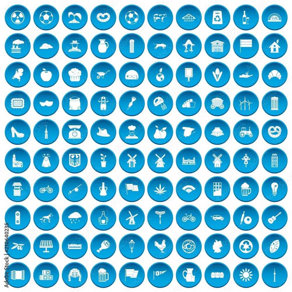 100 mill icons set in blue circle isolated on white vector illustration 100 mill icons set in blue circle isolated on white vector illustration