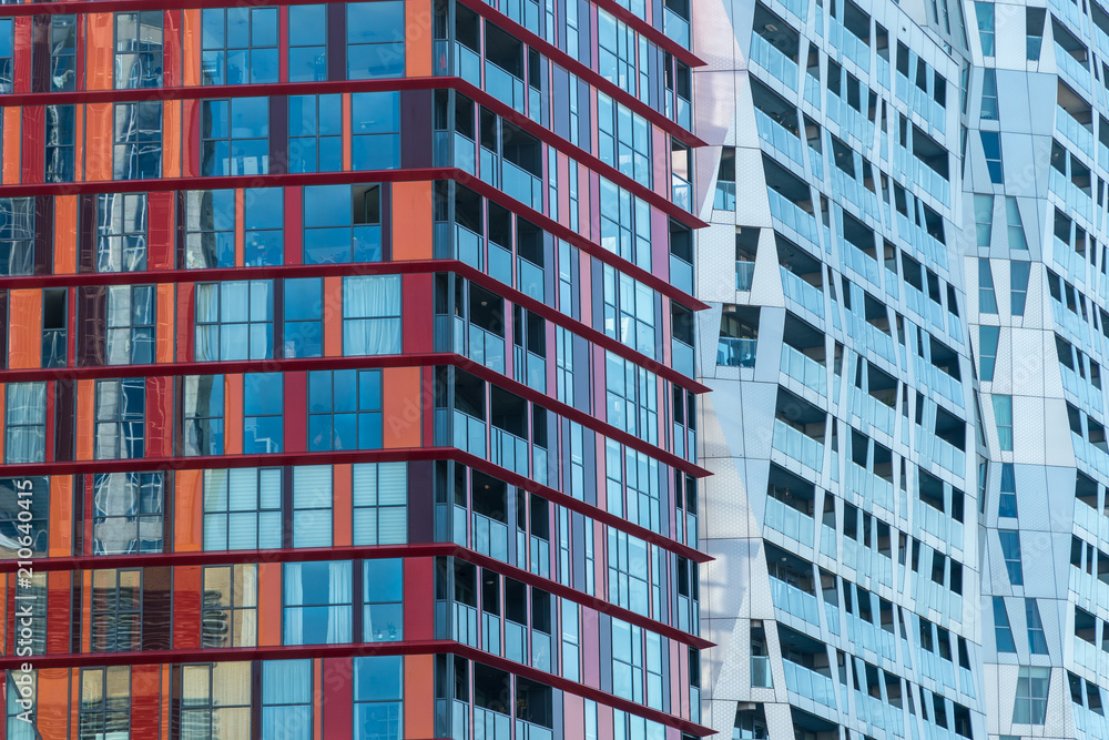 Close up of colorful skyscrapers Close up of colorful skyscrapers