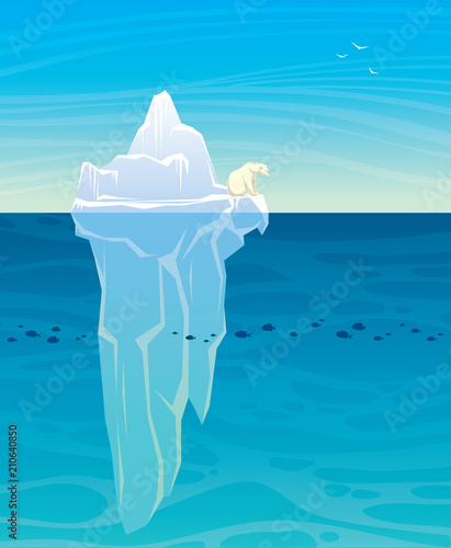 Polar bear. iceberg, ocean and sky.