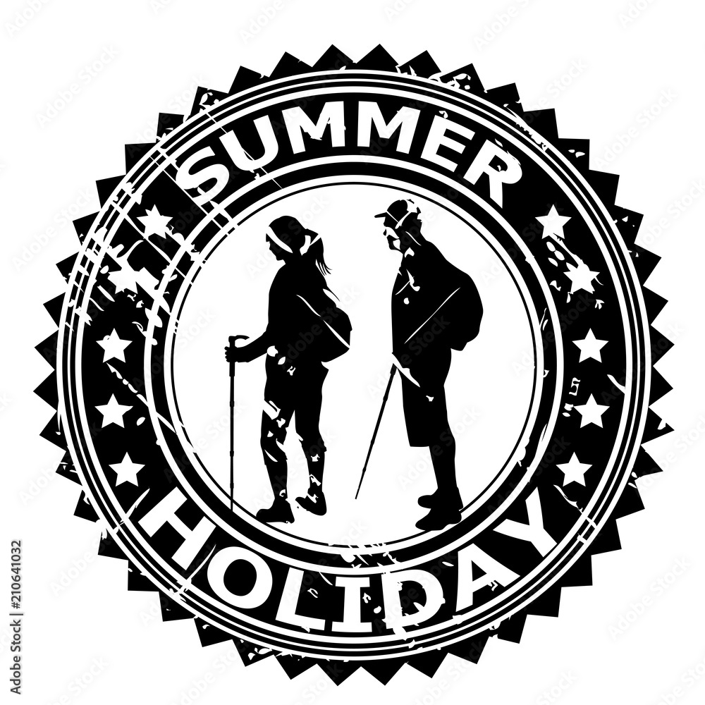 Summer Holiday rubber stamp with tourists silhouettes Summer Holiday rubber stamp with tourists silhouettes