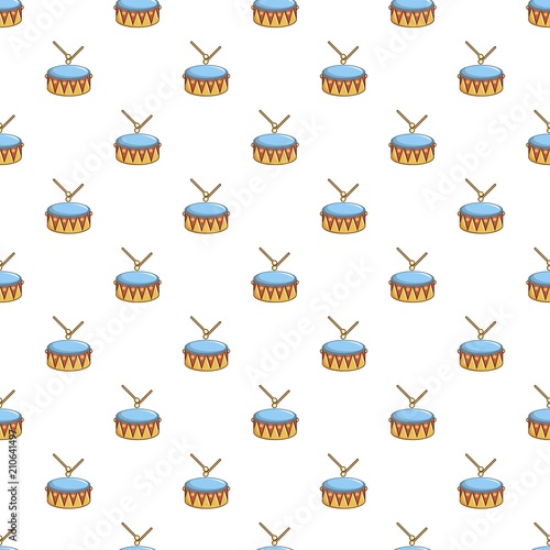Colorful drum and drumsticks pattern seamless repeat in cartoon style vector illustration