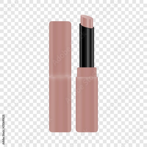 Open tube of pink lipstick mockup. Realistic illustration of open tube of pink lipstick vector mockup for web