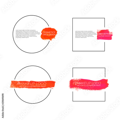 Vector Cosmetic Makeup Logo Templates: Paint Smears in Square and Circle Shapes.