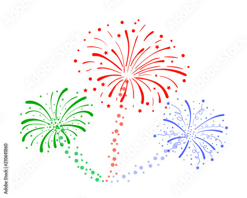 Vector Drawn Fireworks Background, Colorful Crackers.