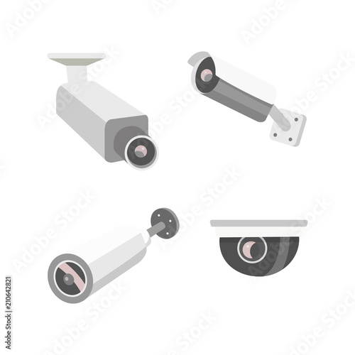 Vector set security camera. CCTV cartoon illustration. Safety and watching.
