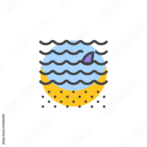 Shark fin above water filled outline icon, line vector sign, linear colorful pictogram isolated on white. Swimming shark symbol, logo illustration. Pixel perfect vector graphics