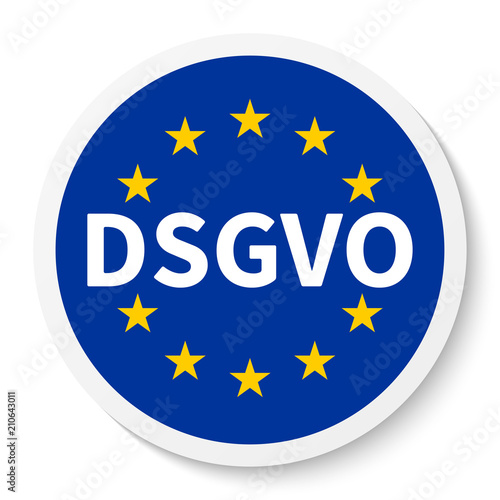 Kreis Aufkleber Icon mit Flagge der EU und DSGVO / Datenschutz-Grundverordnung.