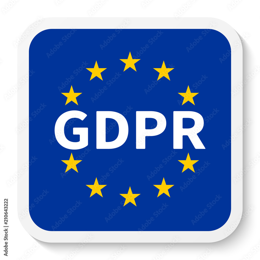 Square Sticker Icon with the Flag of the EU and GDPR / General Data Protection Regulation. Square Sticker Icon with the Flag of the EU and GDPR / General Data Protection Regulation.