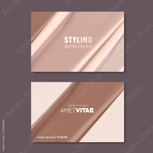 Business card templates for makeup artist, skin tone liquid textures. Cosmetic or beauty vector background