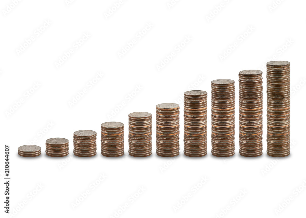 Coin stacks as a graph isolated on white background Coin stacks as a graph isolated on white background