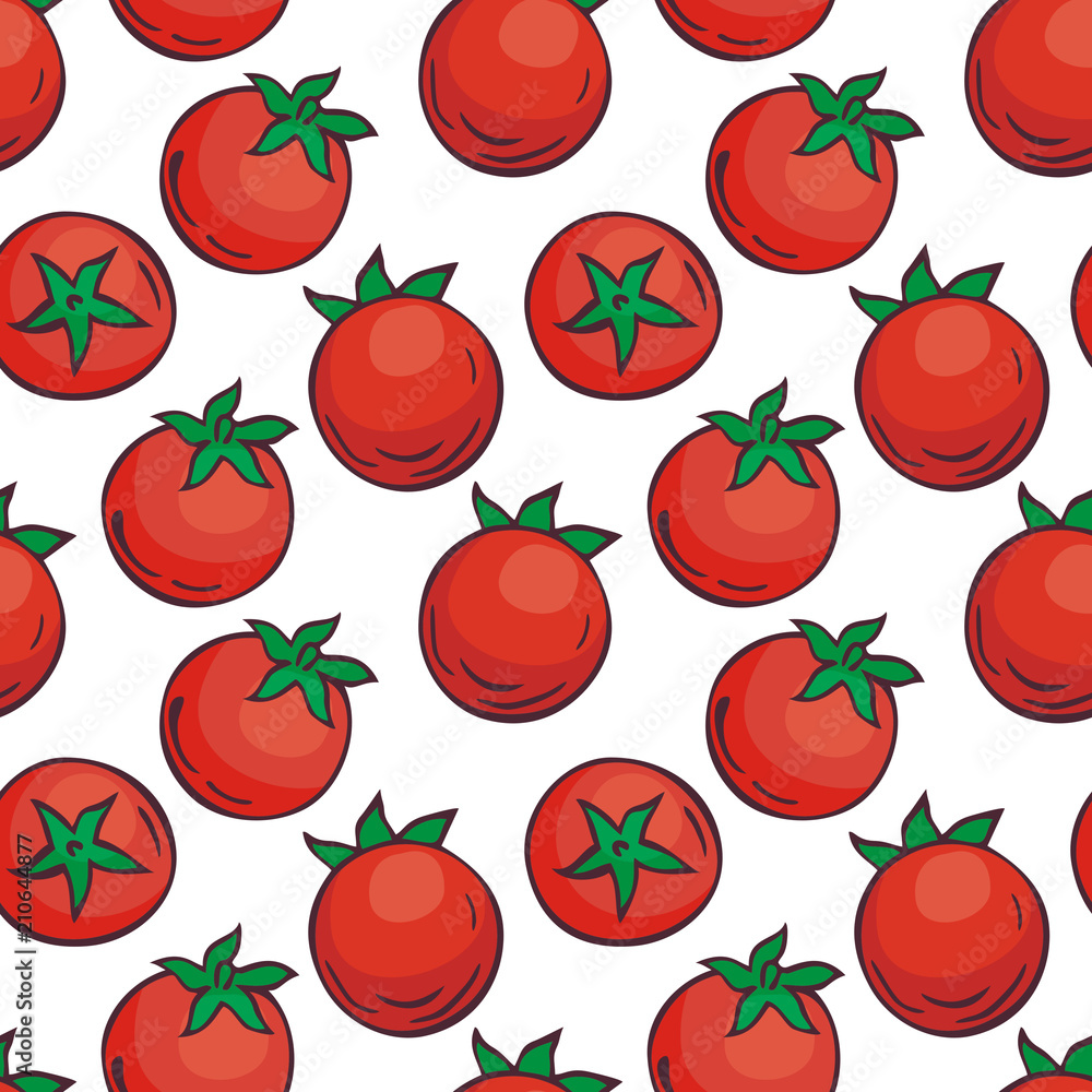 Colourful seamless pattern in doodle style with the image of fresh vegetables. Vector background. Colourful seamless pattern in doodle style with the image of fresh vegetables. Vector background.