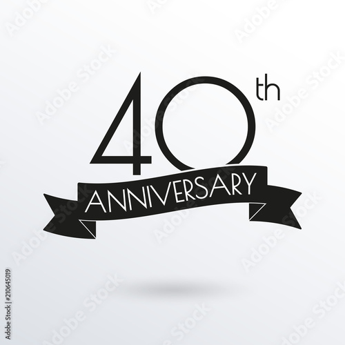 40 years anniversary logo with ribbon. 40th anniversary celebration label. Design element for birthday, invitation, wedding jubilee. Vector illustration.