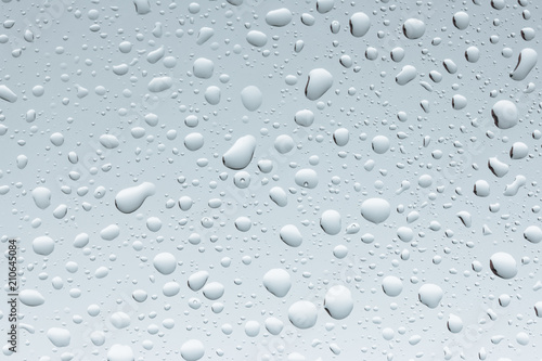 Macro photo of water drops on blue background 