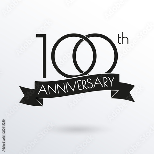 100 years anniversary logo with ribbon. 100th anniversary celebration label. Design element for birthday, invitation, wedding jubilee. Vector illustration.