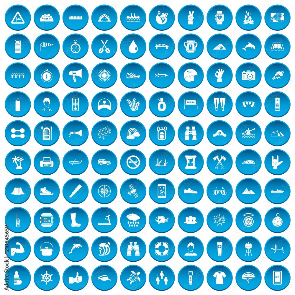100 rafting icons set in blue circle isolated on white vector illustration 100 rafting icons set in blue circle isolated on white vector illustration