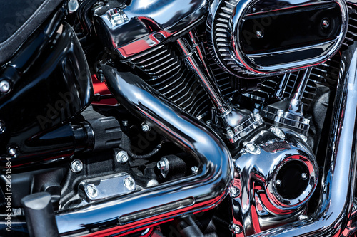 new, shiny, chrome motorbike engine © WeźTylkoSpójrz