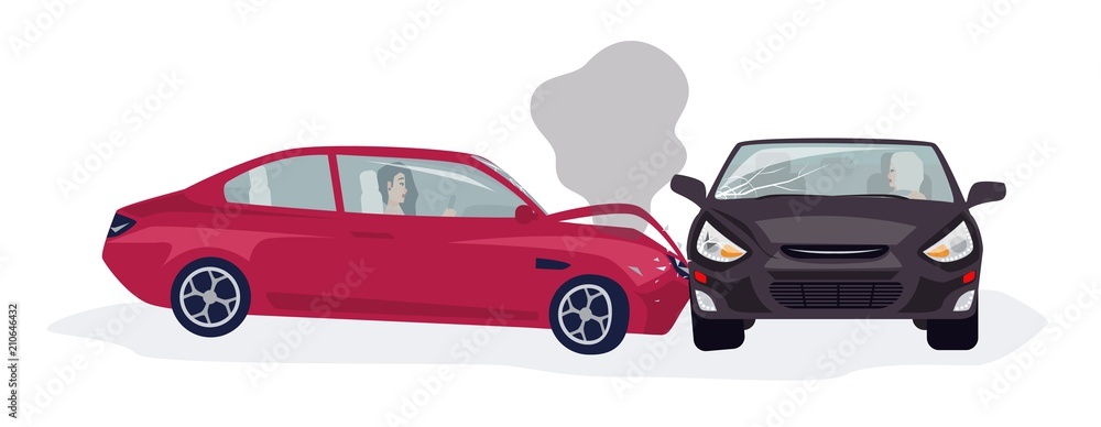 Premium Vector  Two cars crash crashing into each other's front hand drawn  style illustration car crash banner