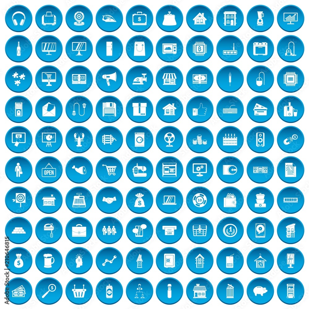 100 sales icons set in blue circle isolated on white vector illustration 100 sales icons set in blue circle isolated on white vector illustration