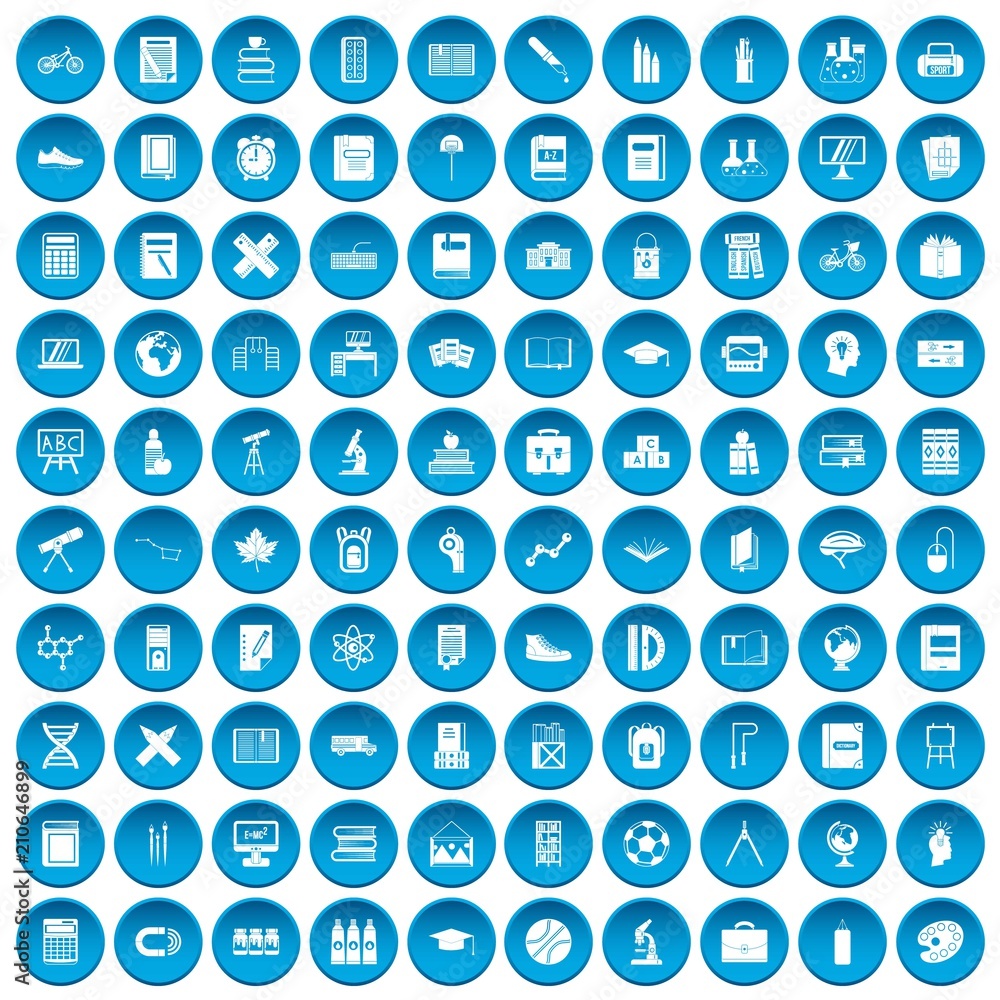 100 school icons set in blue circle isolated on white vector illustration 100 school icons set in blue circle isolated on white vector illustration