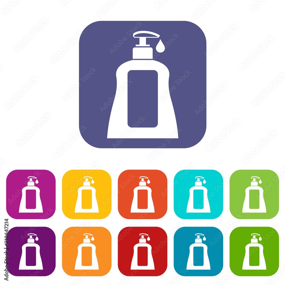 Body care lotion icons set vector illustration in flat style in colors red, blue, green, and other Body care lotion icons set vector illustration in flat style in colors red, blue, green, and other