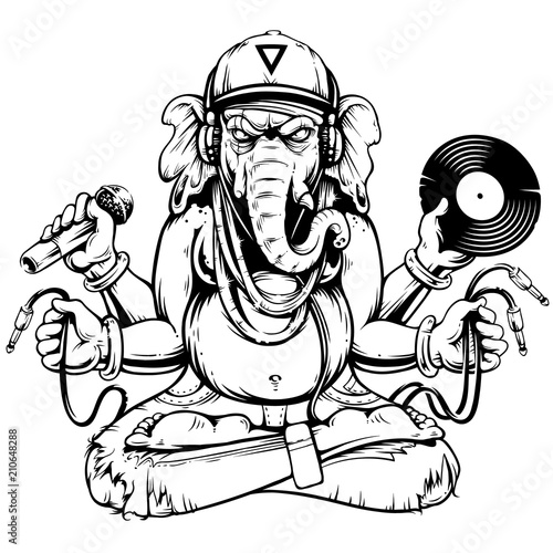 Ganesha with Musical Attributes Vector