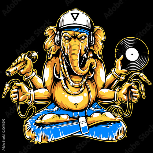 Ganesha with Musical Attributes Vector