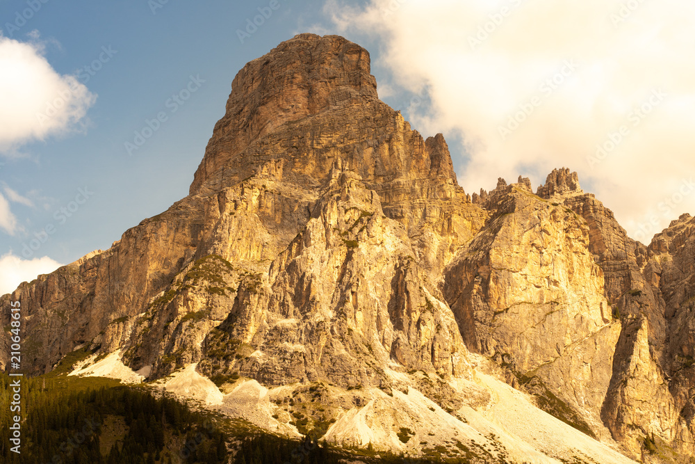 Fototapeta premium Sassongher mountain Dolomites Corvara in Badia sunset