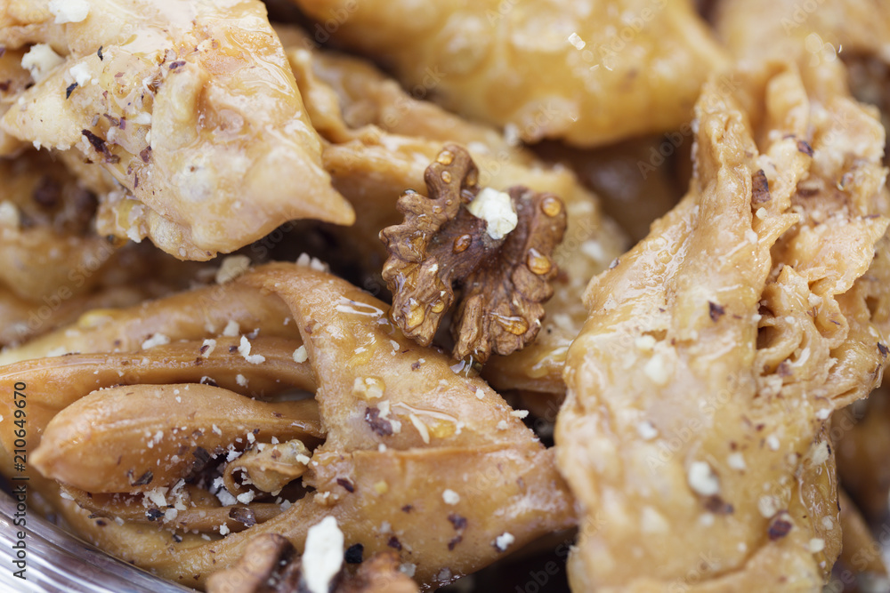 Close-up of the eastern dessert honey baklava. Close-up of the eastern dessert honey baklava.