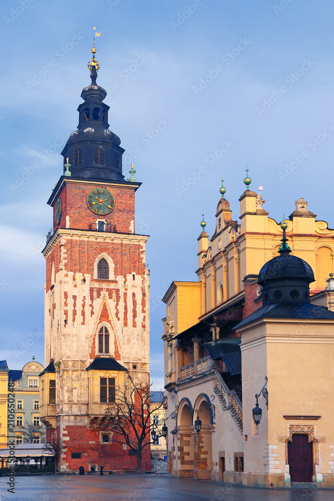 Obraz premium Krakow, Town Hall Tower and Old Market Square, Poland