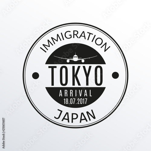Tokyo passport stamp. Japan airport visa stamp or immigration sign. Custom control cachet. Vector illustration.