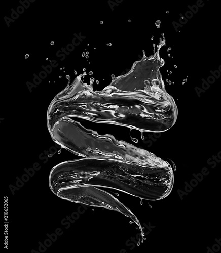 Splashes of fresh water in a swirling shape on black background