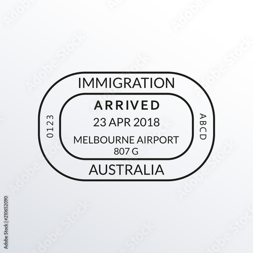 Melbourne passport stamp. Australia airport visa stamp or immigration sign. Custom control cachet. Vector illustration.