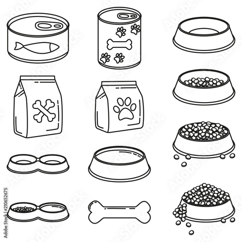 Line art black and white 12 pet food elements