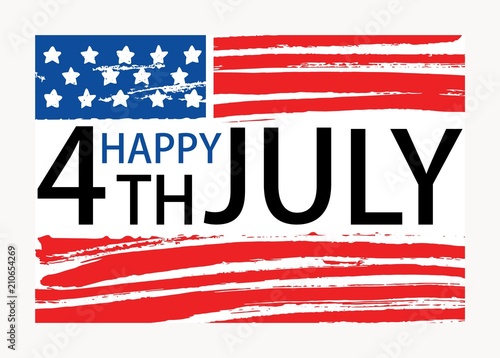 Happy 4th of July inscription written on American national flag