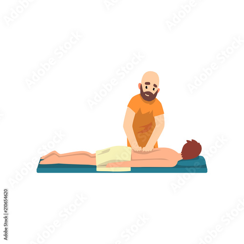 Massage therapy with man, rehabilitation care and physiotherapy treatments vector Illustration on a white background
